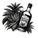 Rum Bottle with a jungle in it tattoo design idea