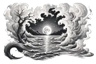 coursing river, great typhoon, raging fire, dark side of the moon tattoo design idea