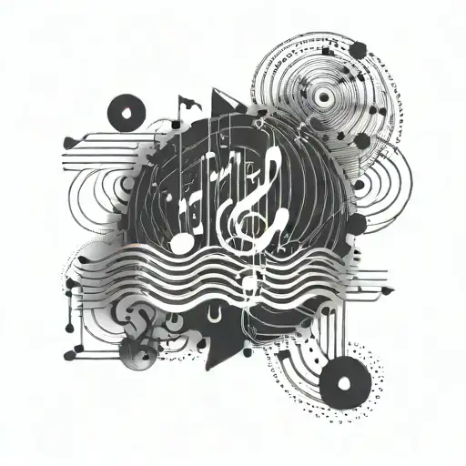 A geometric design incorporating sound waves and musical notes tattoo design idea