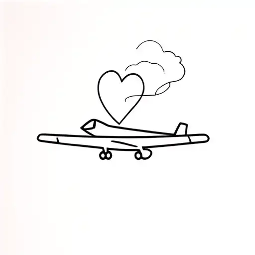small plane with heart made with trail from the plane tattoo design idea