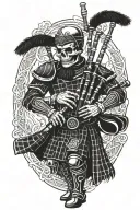 Celtic skeleton warrior playing the bag pipes wearing the Waugh tartan kilt tattoo design idea