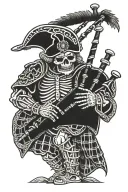 Celtic skeleton warrior playing the bag pipes wearing the Waugh tartan kilt tattoo design idea