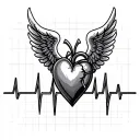 Flat heart beat with angel wings and heartbeat with an e tattoo design idea