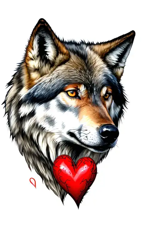 Wolf with heart tattoo design idea