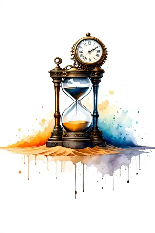 steampunk hourglass digital clock on top and sand tombstone on the bottom tattoo design idea