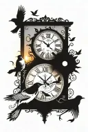 god, birds, sunset, blessed, clock face tattoo design idea