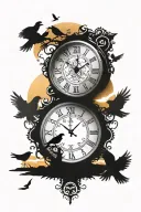 god, birds, sunset, blessed, clock face tattoo design idea
