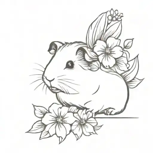 guinea pig with wings and flowers tattoo design idea