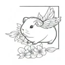 guinea pig with wings and flowers tattoo design idea