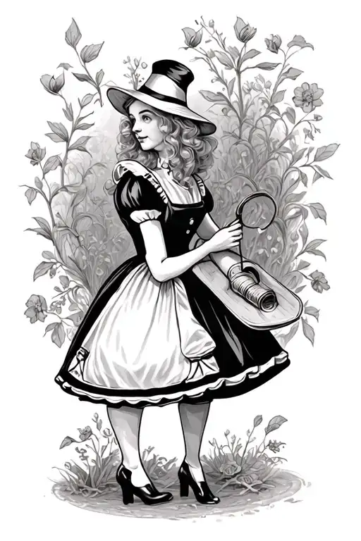 Alice in Wonderland scene tattoo design idea