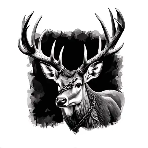 deer antlers with barbed wire wrapped tattoo design idea