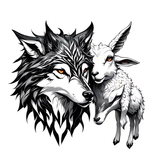 kindred league of legends with the wolf and the lamb tattoo design idea