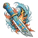 Flame-emitting knife with blue on the right and red on the left tattoo design idea