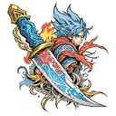 Flame-emitting knife with blue on the right and red on the left tattoo design idea