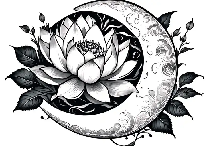  moon crescent with lotus flower blooming tattoo design idea