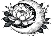  moon crescent with lotus flower blooming tattoo design idea