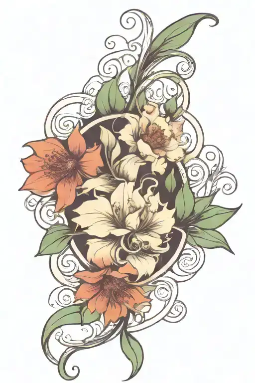 art nouveau floral, symmetrical tattoo design idea