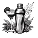 espresso martini and Boston shaker fine line design tattoo design idea