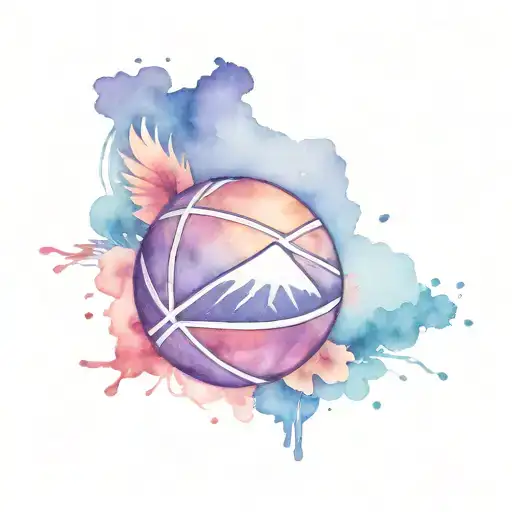 basketball with purple mountains rising Phoenix tattoo design idea