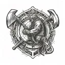 firefighter, axe,sledgehammer and rope,geometric tattoo design idea