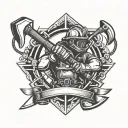 firefighter, axe,sledgehammer and rope,geometric tattoo design idea