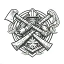 firefighter, axe,sledgehammer and rope,geometric tattoo design idea