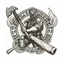 firefighter, axe,sledgehammer and rope,geometric tattoo design idea