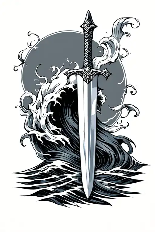 riptide turning from pen to sword tattoo design idea