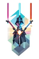 An abstract geometric design incorporating elements from all the different lightsabers in a neotraditional style tattoo design idea