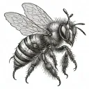 A dramatic close-up of an enraged honeybee, its body taut and wings buzzing with a fierce energy tattoo design idea