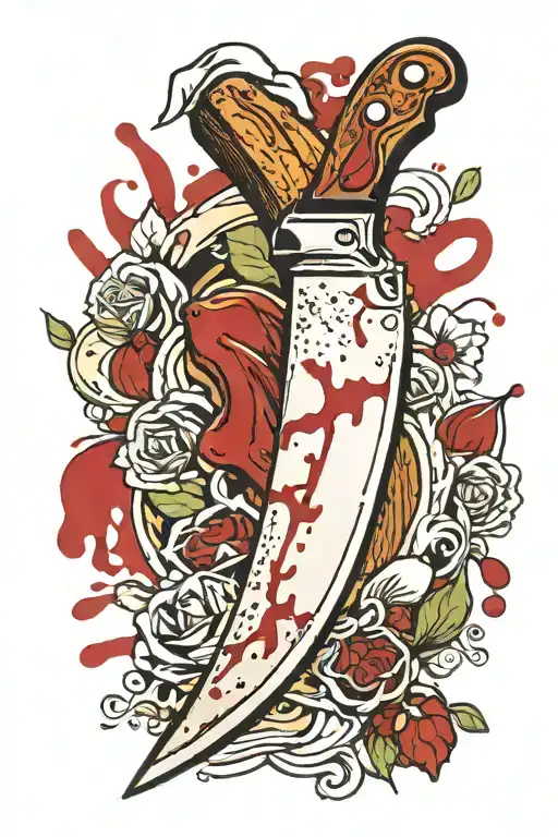 chefs knife with blood dripping tattoo design idea