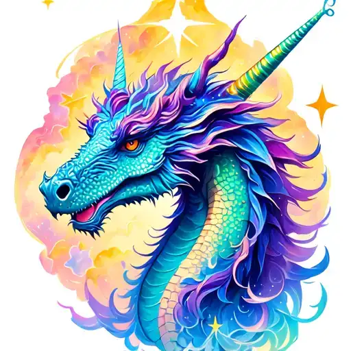 dragon, unicorn and stars tattoo design idea