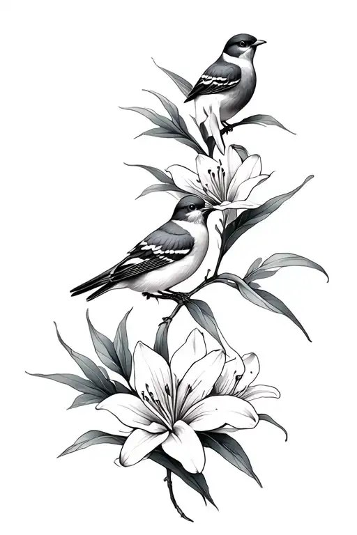 sparrows and lilies tattoo design idea