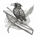 crow paddling a canoe floating tattoo design idea