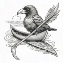 crow paddling a canoe floating tattoo design idea