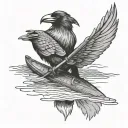 crow paddling a canoe floating tattoo design idea
