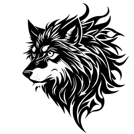Gemini lion and wolf surrounded tattoo design idea