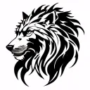 Gemini lion and wolf surrounded tattoo design idea