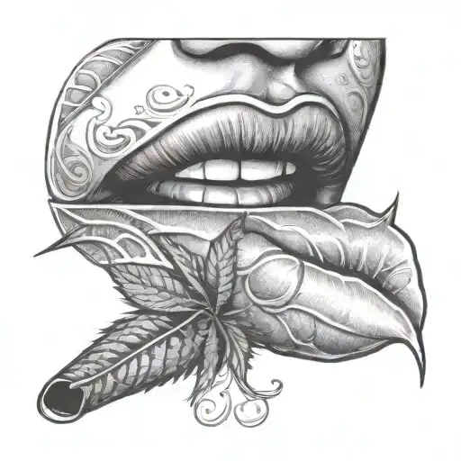 lips smoking weed tattoo design idea