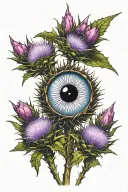 bunch of thistle with an eye looking out of the flower tattoo design idea