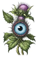 bunch of thistle with an eye looking out of the flower tattoo design idea