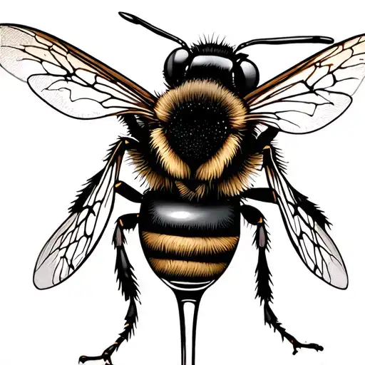 wine glass and bee tattoo design idea