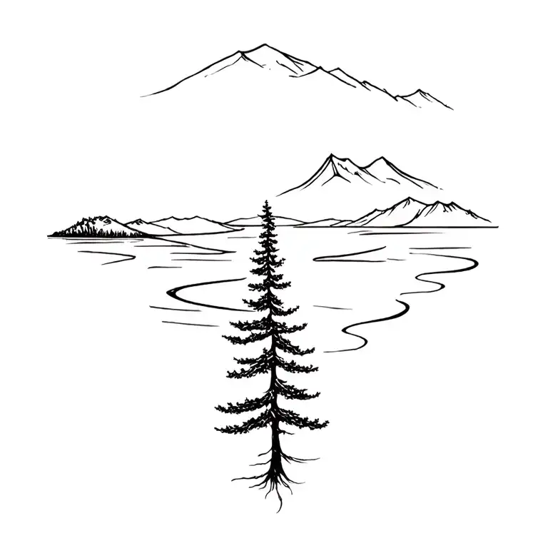 aspen tree with river tattoo design idea