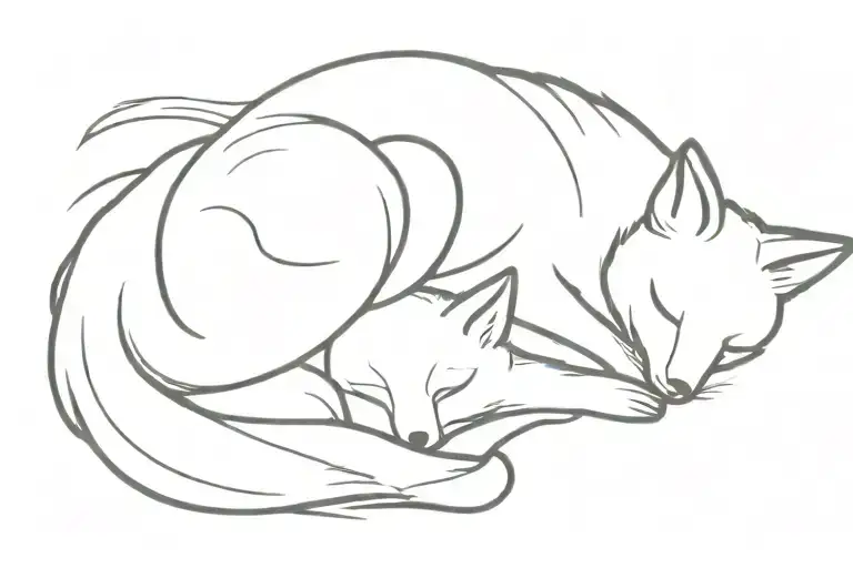 fox mother and child sleeping  tattoo design idea