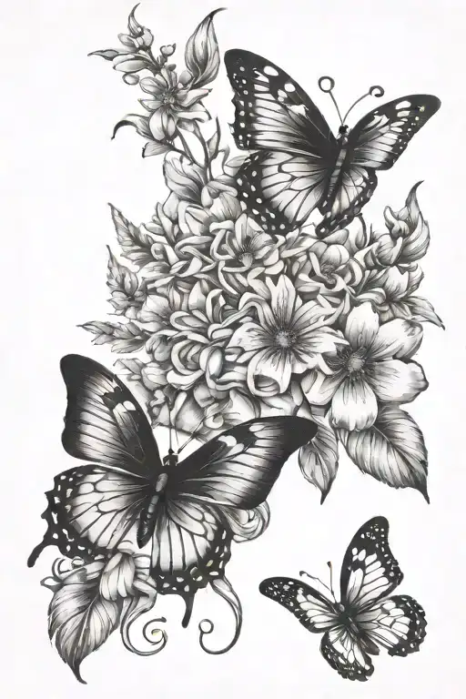 butterfly with flowers and stem in script writing spine tattoo tattoo design idea