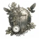 Libra zodiac sign forest scene with a hidden bird flying tattoo design idea