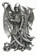 grim reaper and angel holding tattoo design idea