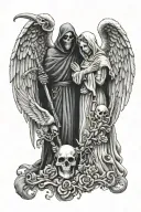 grim reaper and angel holding tattoo design idea