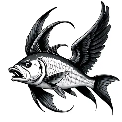 The sign of the zodiac of fish, a demon with the wings of an angel, as well as the symbolism of eternity and creation tattoo design idea