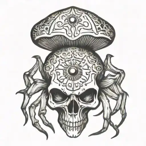 mushroom spider skull tattoo design idea